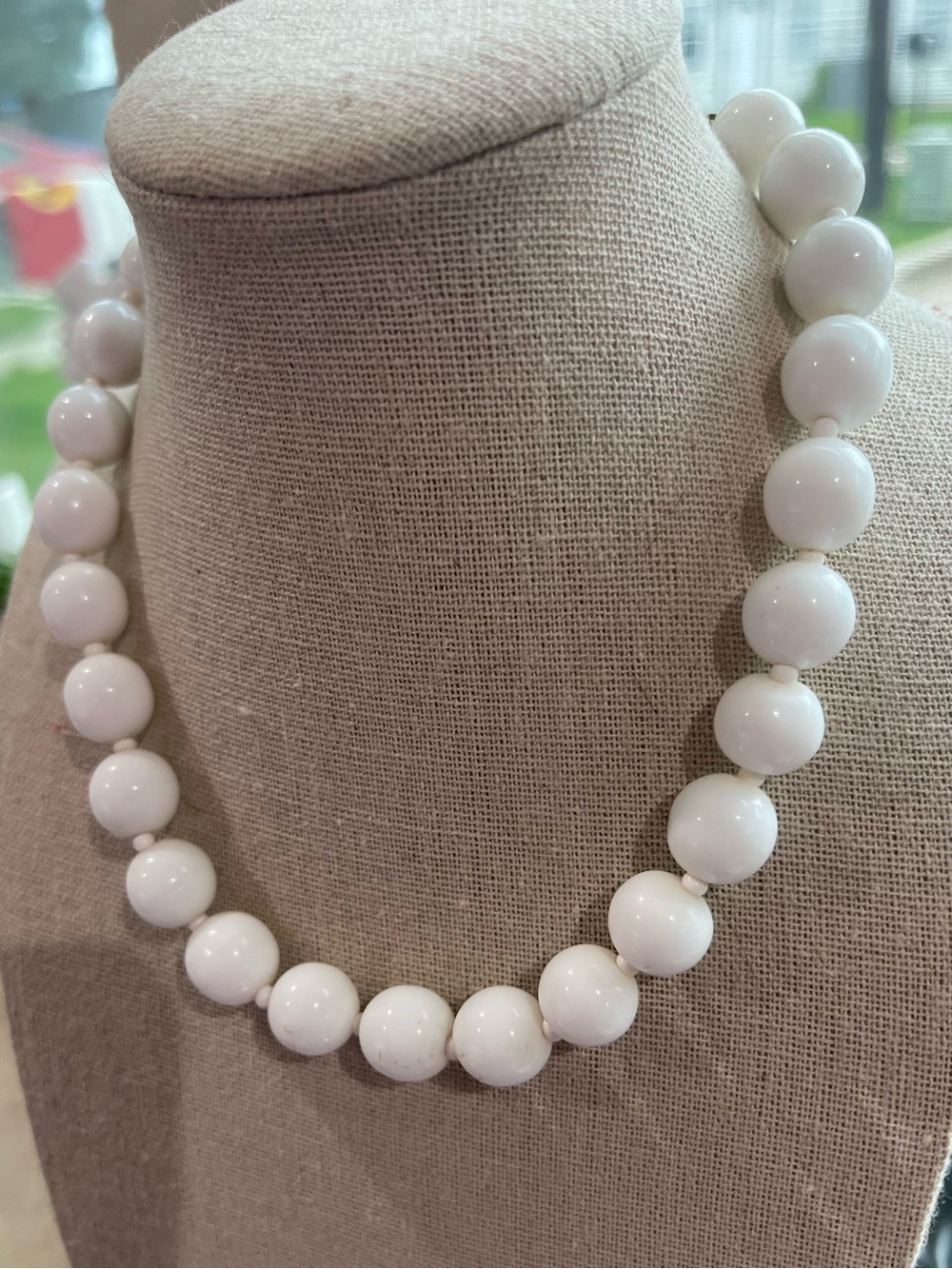 Vintage 1930s Miriam Haskell White Bead Necklace with Signed Specialty Clasp